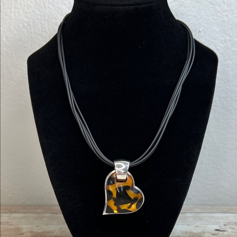 Avon Heart Pendant Necklace with Black and Gold Accents